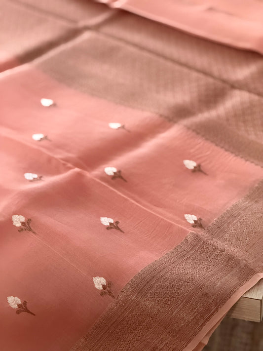 Peach Veil Kora Banaras Saree