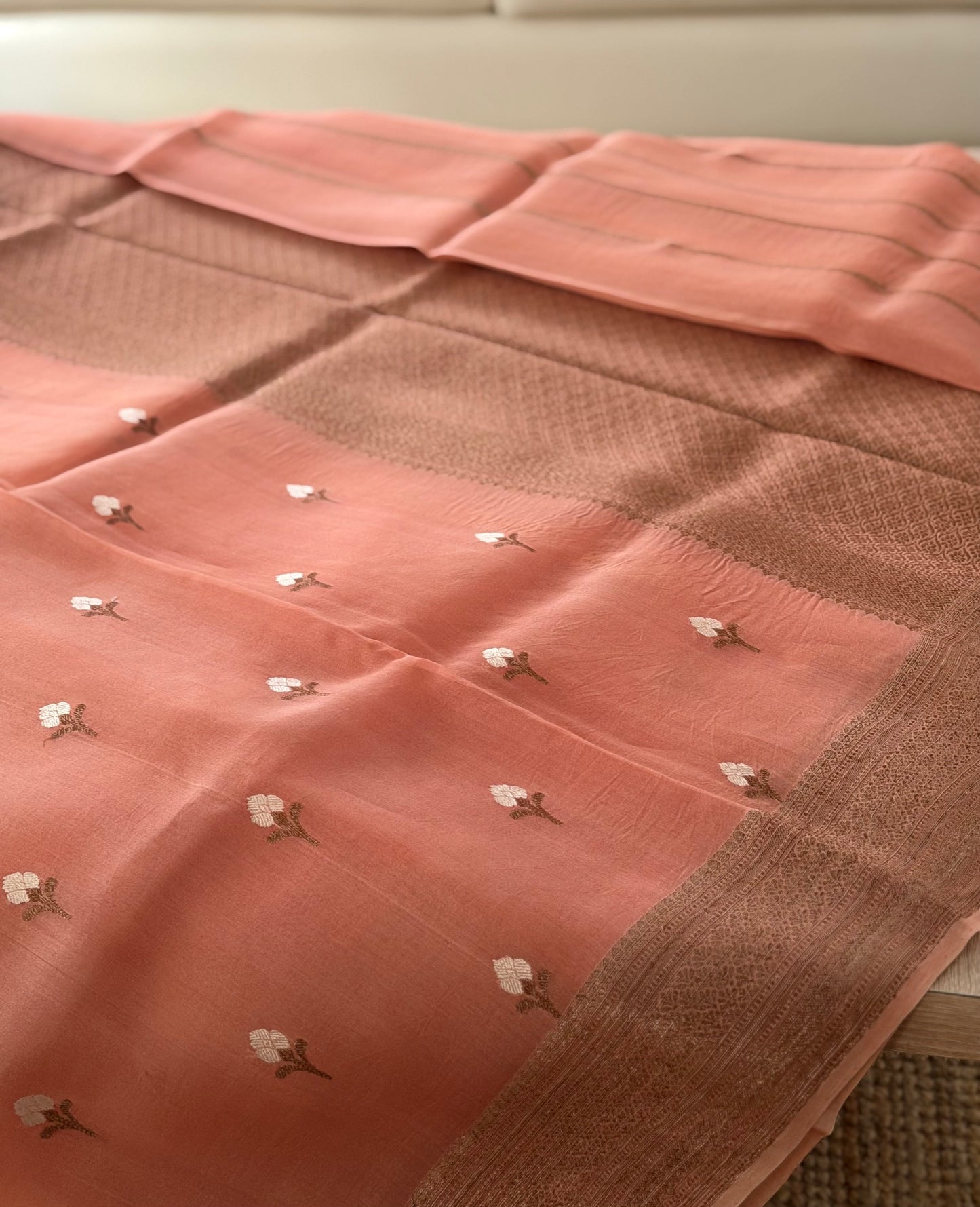Peach Veil Kora Banaras Saree